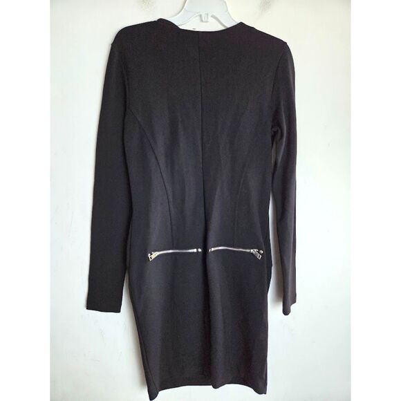 Diesel Black w/Silver Zipper Detail Cotton Jersey Knit Straigth Dress sz Medium - Picture 2 of 6